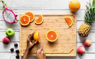 Orange cutting blue nails fruit - postminimalism free wallpaper
