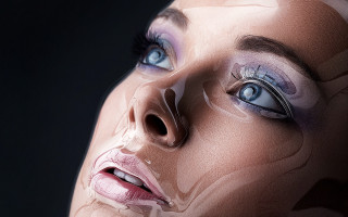 Woman blue eyes fake face - fake free wallpaper