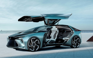 Futuristic car surfboard open door - a concrete floor free wallpaper