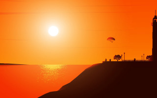 Para sailing lighthouse kite sunset - sunrise time free wallpaper