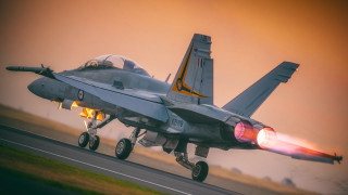 Fighterjet sunset takeoff redlight arabesque - an airport runway free wallpaper