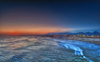Beach sunset city waves bridge - florence engelbach free wallpaper