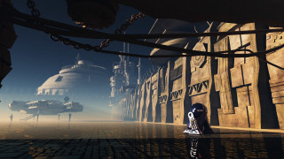 Sci fi fantasy cityscape bridge - a sci free wallpaper