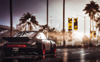 Wet street palm trees traffic - a wet street free wallpaper