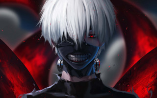 White haired demon faced man - his chest free wallpaper for desktop