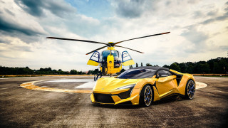 Yellow sports car helicopter cloudy - vector free wallpaper for desktop