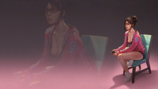 Woman gaming giantess pink background - giantess art free wallpaper