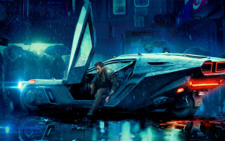 Man sitting car rain neon - blade runner free wallpaper for desktop