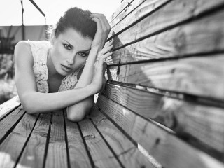 Woman sitting bench blackwhite cosplay - florence engelbach free wallpaper