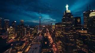 Toronto empire building cn tower - cityscape free wallpaper