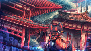 Cat building kyoto fox mask - cat free wallpaper