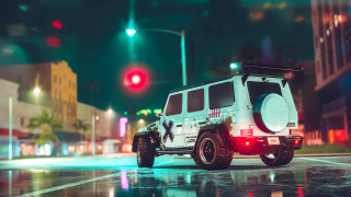 White jeep night city lights - octane free wallpaper