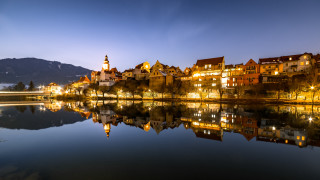 Heidelberg lake clocktower reflections cityscape - a reflection of the city free wallpaper
