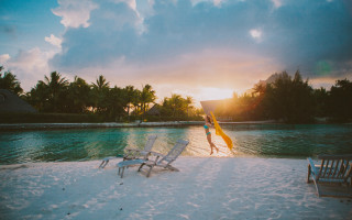 Beach sunset two people chairs - david boyd free wallpaper