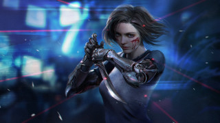 Futuristic woman cyberpunk armor blood - a futuristic setting free wallpaper