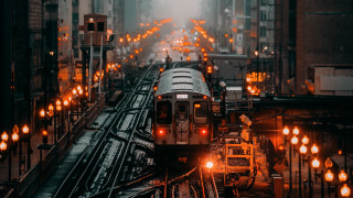 Train cityscape neon ember autumn - the track free wallpaper