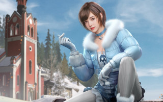 Woman sitting urban snow fur - ground free wallpaper for desktop