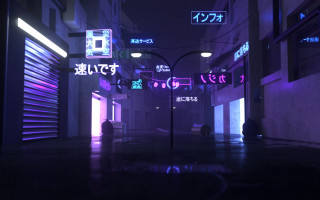 Dark alley neon signs cyberpunk - a purple light free wallpaper