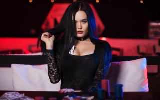 Woman longhair blackdress choker portrait - neo free wallpaper