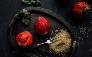 Strawberries fork sprinkles minimalist food - claire dalby free wallpaper