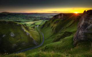 Scenic valley road sunset landscape - a valley free wallpaper