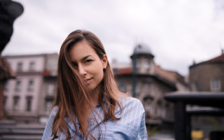Woman clocktower building portrait bokeh - a clock free wallpaper for desktop