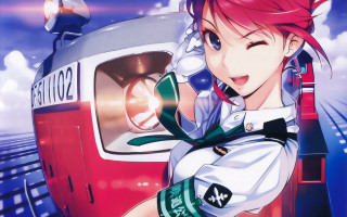 Redhair girl train smiling arcade - a train free wallpaper