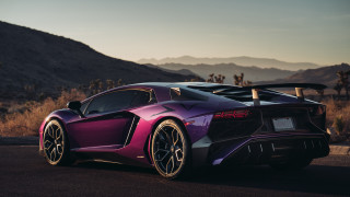 Purple sports car desert mountains - a purple sports car free wallpaper