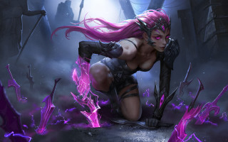 Pink haired demon outfit cave - a dark cave free wallpaper