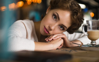 Woman coffee food portrait blurry - the table free wallpaper for desktop