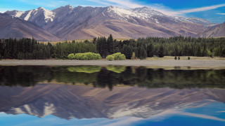 Mountain lake forest clouds sky 16 - a lake and trees free wallpaper for desktop