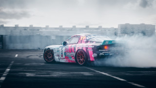 Pink car track smoke 3d - tire free wallpaper