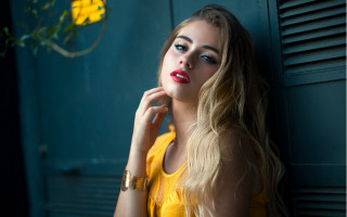 Woman long hair flower portrait - a yellow flower free wallpaper