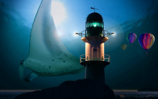 Lighthouse shark balloons beachball ocean - a lighthouse free wallpaper