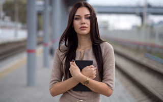 Woman book train platform bokeh - neutral dull color free wallpaper