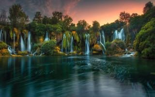 Waterfall river trees sunset nature - waterfall free wallpaper for desktop