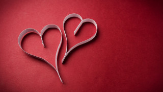 Paper hearts romantic red background - a card free wallpaper