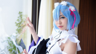 Bluehair whitedress cosplay maid ribbon 2 - cosplay free wallpaper