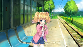Girl train platform blonde blue - a train free wallpaper