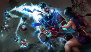 Woman purple dress playing game - splash art free wallpaper