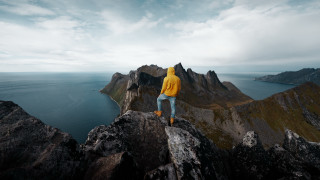 Mountain yellow jacket water sky - top of a mountain free wallpaper
