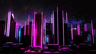 Futuristic city neon stars purple - synthwave style free wallpaper