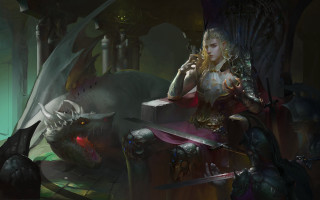 Woman dragon demon sword armor - a dragon and a demon free wallpaper