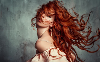 Red hair wind blown portrait - flowing free wallpaper
