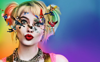Woman makeup hair birds rainbow - her head and a necklace free wallpaper