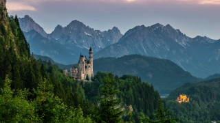 Castle mountains cloudy sky nature - german romanticism free wallpaper for desktop