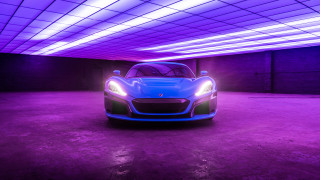 Blue sports car parking garage 8 - a purple light free wallpaper