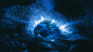 Man tunnel blue lights holography - the tunnel free wallpaper