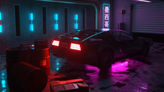 Car neon garage retrowave cyberpunk - a garage free wallpaper for desktop