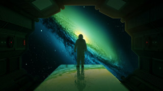 Doorway man aurora borealis stars - aurora free wallpaper